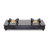 Glory 2 Burner Glass Cooktop, Stainless Steel Drip Tray, Black Toughened Glass with 2 Year Warranty,  Manual Ignition Gas Stove