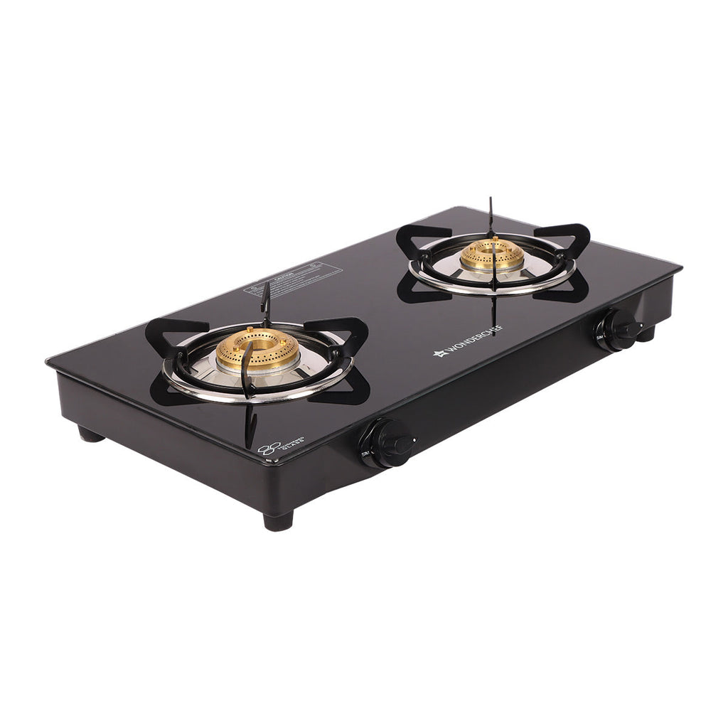 Glory 2 Burner Glass Cooktop, Stainless Steel Drip Tray, Black Toughened Glass with 2 Year Warranty,  Manual Ignition Gas Stove