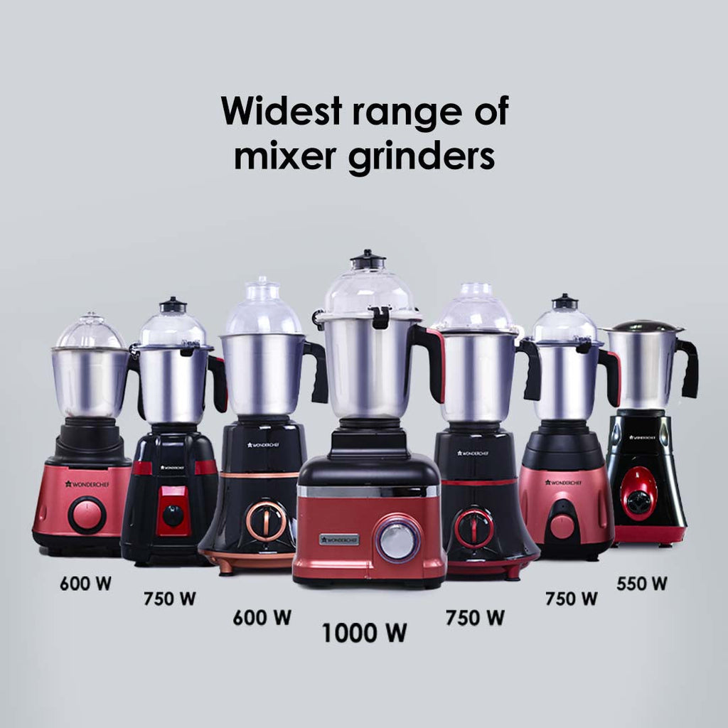 Glory Mixer Grinder,  750 W with 4 Stainless Steel Jars and Anti-rust Stainless Steel Blades, Ergonomic Handles, 5 Years Warranty on Motor