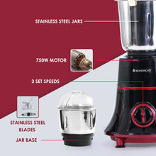 Load image into Gallery viewer, Glory Mixer Grinder,  750 W with 4 Stainless Steel Jars and Anti-rust Stainless Steel Blades, Ergonomic Handles, 5 Years Warranty on Motor