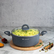 Load image into Gallery viewer, Granite 24 cm Non-Stick Casserole | Glass Lid |Induction Bottom | Soft-Touch Handles | Virgin Aluminium | PFOA and Heavy Metals Free | 3.5mm | 4 liters | 2 Year Warranty | Grey