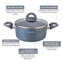 Load image into Gallery viewer, Granite 24 cm Non-Stick Casserole | Glass Lid |Induction Bottom | Soft-Touch Handles | Virgin Aluminium | PFOA and Heavy Metals Free | 3.5mm | 4 liters | 2 Year Warranty | Grey