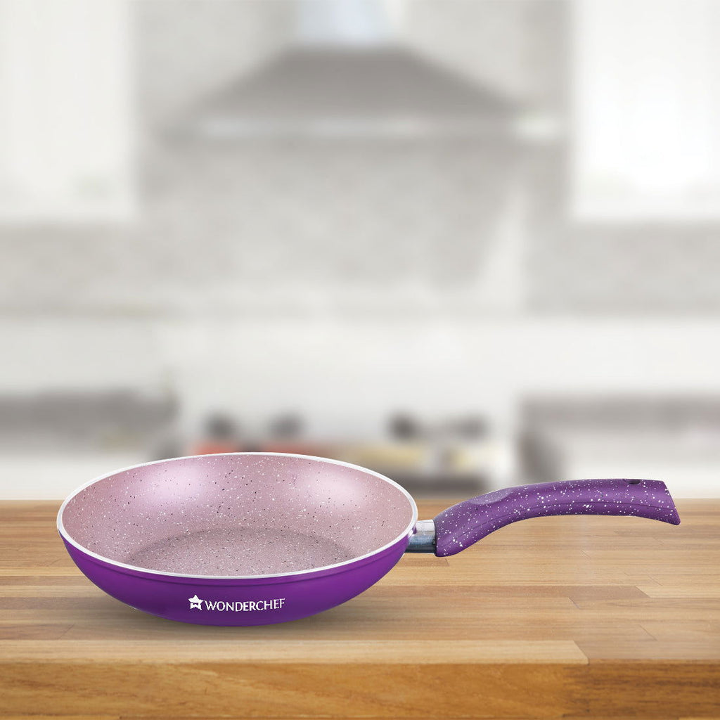 Granite 24 cm Non-Stick Fry Pan | 1.8L | Purple | 5 Layer PFOA Free Non-Stick Coating | Compatible with Hot Plate, Hobs, Gas Stove, Ceramic Plate and Induction cooktop | 2 Year Warranty