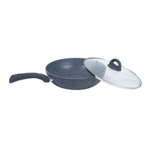 Load image into Gallery viewer, Granite 24 cm Non-Stick Wok | Glass Lid | Induction Bottom | Soft-Touch Handles | Virgin Aluminium | PFOA and Heavy Metals Free | 3.5mm Thick| 24cm, 2.7 litres | 2 Year Warranty | Grey