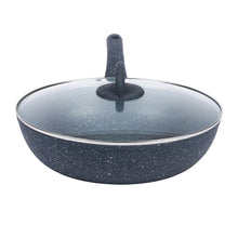 Load image into Gallery viewer, Granite 24 cm Non-Stick Wok | Glass Lid | Induction Bottom | Soft-Touch Handles | Virgin Aluminium | PFOA and Heavy Metals Free | 3.5mm Thick| 24cm, 2.7 litres | 2 Year Warranty | Grey