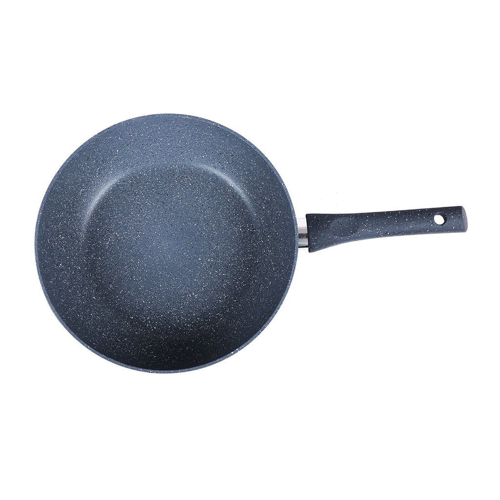 Granite 24 cm Non-Stick Wok | Glass Lid | Induction Bottom | Soft-Touch Handles | Virgin Aluminium | PFOA and Heavy Metals Free | 3.5mm Thick| 24cm, 2.7 litres | 2 Year Warranty | Grey