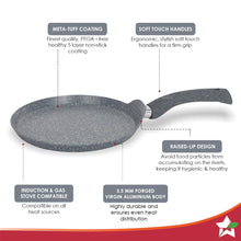 Load image into Gallery viewer, Granite 24cm Non-Stick Dosa Tawa | Induction Bottom | Soft-Touch Handles | Virgin Aluminium | PFOA/Heavy Metals Free | 3.5mm | 2 Year Warranty | Grey