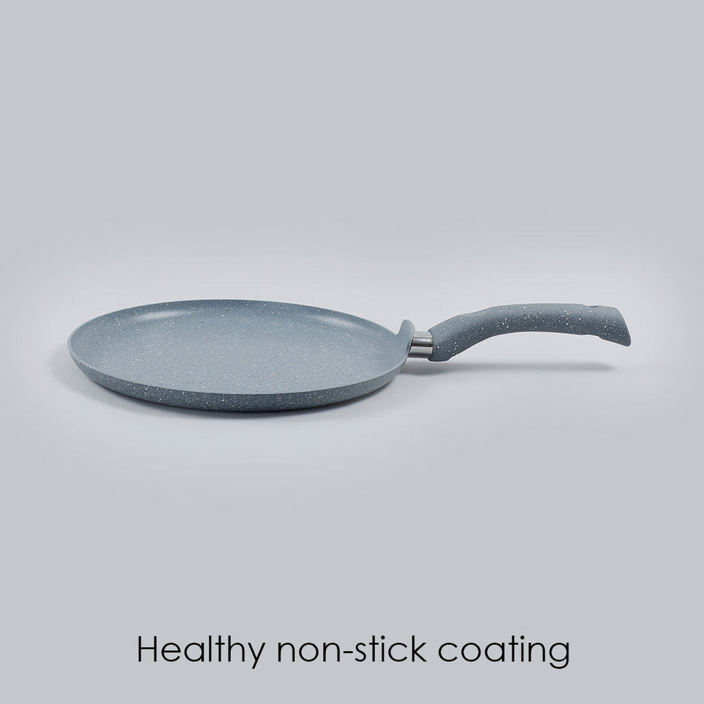 Granite 28cm Non-Stick Dosa Tawa | Induction Bottom | Soft-Touch Handles | Virgin Aluminium | PFOA/Heavy Metals Free | 3.5mm | 2 Year Warranty | Grey