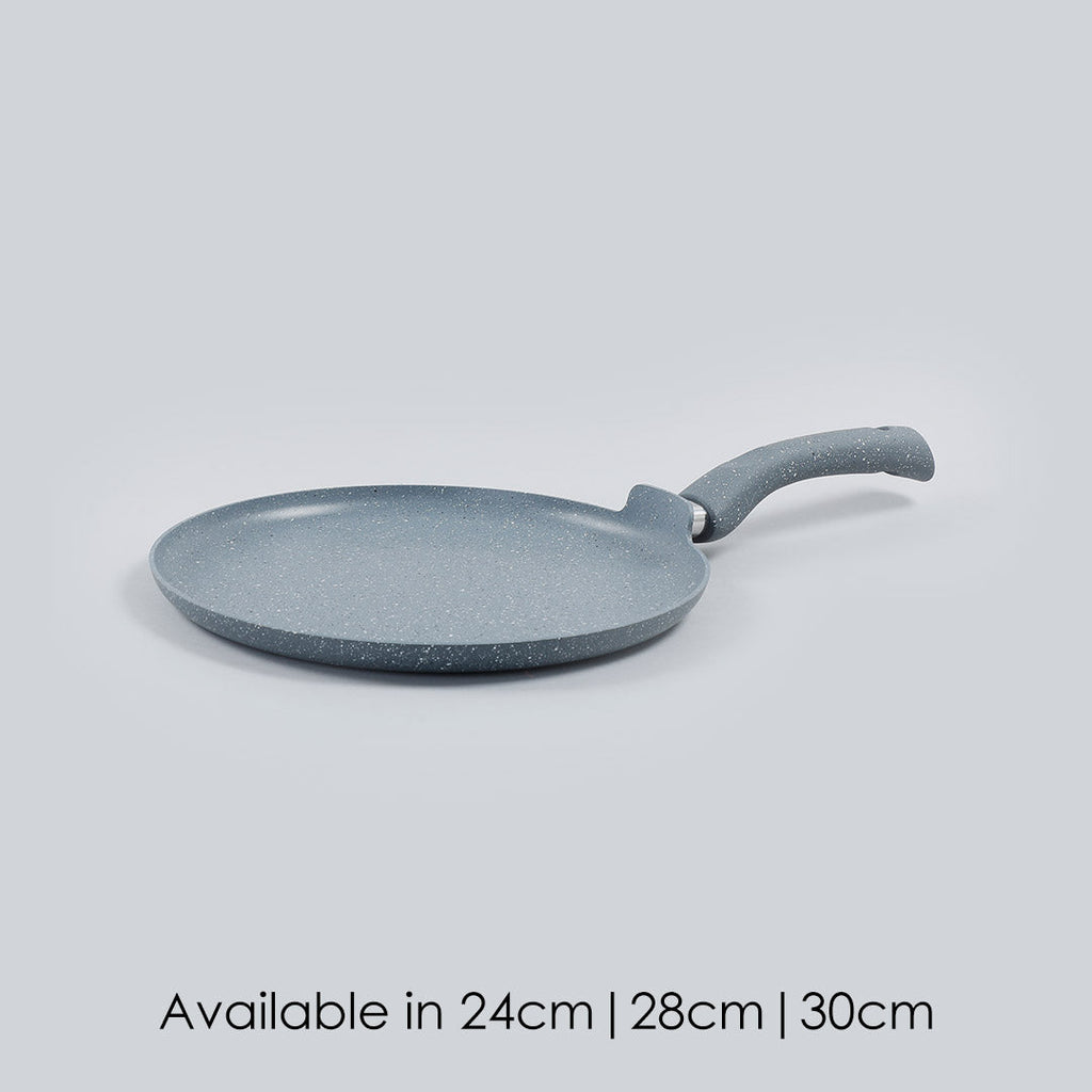 Granite 30cm Non-Stick Dosa Tawa | Induction Bottom | Soft-Touch Handles | Virgin Aluminium | PFOA/Heavy Metals Free | 3.5mm | 2 Year Warranty | Grey