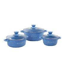 Load image into Gallery viewer, Granite Die-cast Non-stick Casserole Set, 6Pc (1150ML, 2000ML, 4500ML) With Lids, Induction Bottom, Soft Touch Handles, Pure Grade Aluminium, PFOA/Heavy Metal Free, 2 Years Warranty, Blue