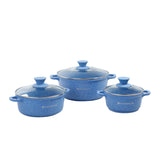 Granite Die-cast Non-stick Casserole Set, 6Pc (1150ML, 2000ML, 4500ML) With Lids, Induction Bottom, Soft Touch Handles, Pure Grade Aluminium, PFOA/Heavy Metal Free, 2 Years Warranty, Blue