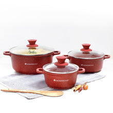 Load image into Gallery viewer, Granite Die-cast Non-stick Casserole Set, 6Pc (1150ML, 2000ML, 4500ML) With Lids, Induction Bottom, Soft Touch Handles, Pure Grade Aluminium, PFOA/Heavy Metal Free, 2 Years Warranty, Red