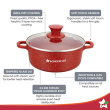 Load image into Gallery viewer, Granite Die-cast Non-stick Casserole Set, 6Pc (1150ML, 2000ML, 4500ML) With Lids, Induction Bottom, Soft Touch Handles, Pure Grade Aluminium, PFOA/Heavy Metal Free, 2 Years Warranty, Red