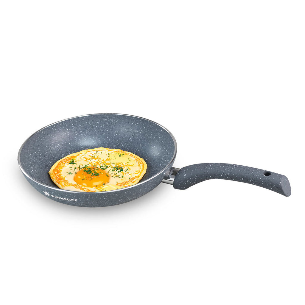 Granite Non Stick Fry Pan | Bakelite handles |Non – Toxic I Virgin Aluminium| 20 cms  | 1 liter | 2 Year Warranty | Grey | Omelette Pan