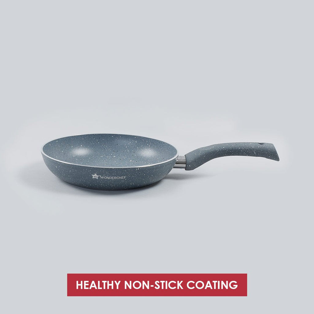 Granite Non-stick Fry Pan, Induction Bottom, Soft Touch Handle, Virgin Grade Aluminium, PFOA/Heavy Metals Free, 3.5mm, 2 years warranty, Grey