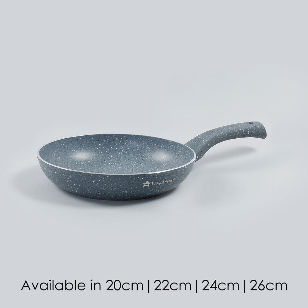 Granite Non-stick Fry Pan, Induction Bottom, Soft Touch Handle, Virgin Grade Aluminium, PFOA/Heavy Metals Free, 3.5mm, 2 years warranty, Grey