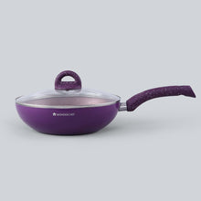 Load image into Gallery viewer, Granite Non-Stick Wok | Glass Lid | Induction Bottom | Soft-Touch Handles | Virgin Aluminium | PFOA and Heavy Metals Free | 3.5mm Thick| 24cm, 2.7 litres | 2 Year Warranty | Purple