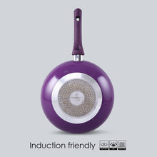 Load image into Gallery viewer, Granite Non-Stick Wok | Glass Lid | Induction Bottom | Soft-Touch Handles | Virgin Aluminium | PFOA and Heavy Metals Free | 3.5mm Thick| 24cm, 2.7 litres | 2 Year Warranty | Purple