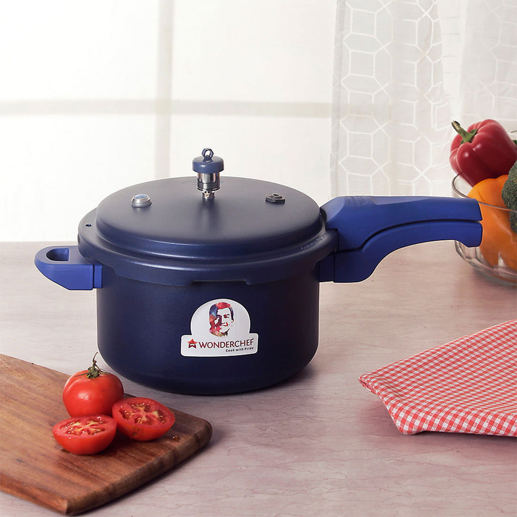 HealthGuard Induction Base 5L Aluminium Nonstick Pressure Cooker with Outer Lid, Blue