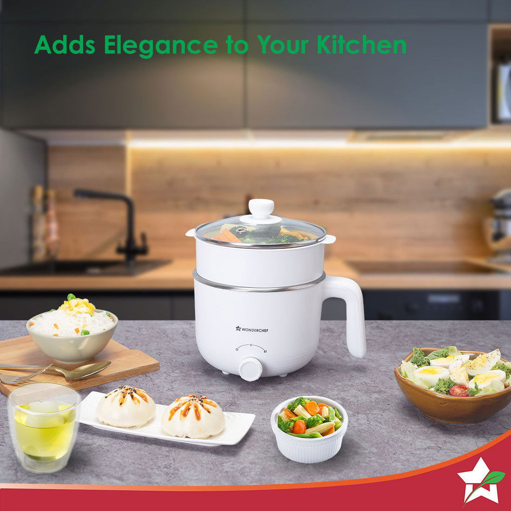 Luxe Multi Cook Kettle | Dual Power Modes | Quick Boiling | Automatic Shut-Off | Overheat Protection | Boil-Dry Protection | Egg Stand | Steamer Pot | Anti-Rust Stainless Steel | Cool Touch Exterior | 1.2 L | 600W | Ivory | 2 Years Warranty