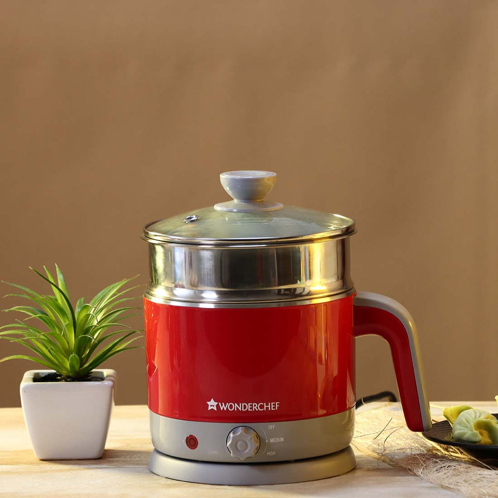 LUXE Multicook Stainless Steel 1.2 L Electric Kettle, 1000W, Red