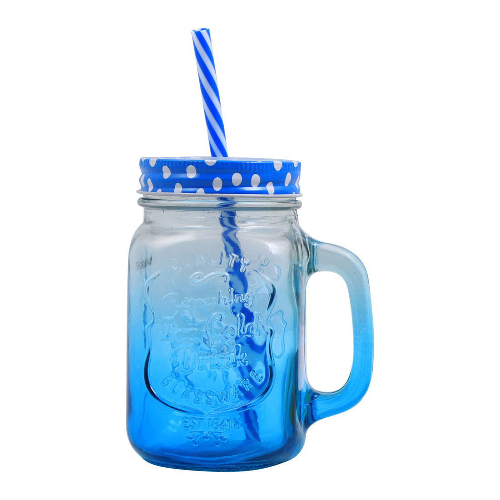 Mason Jar Set 450Ml (Yellow And Blue)