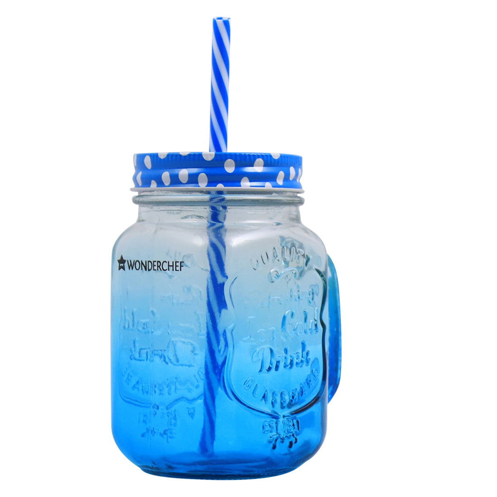 Mason Jar Set 450Ml (Yellow And Blue)