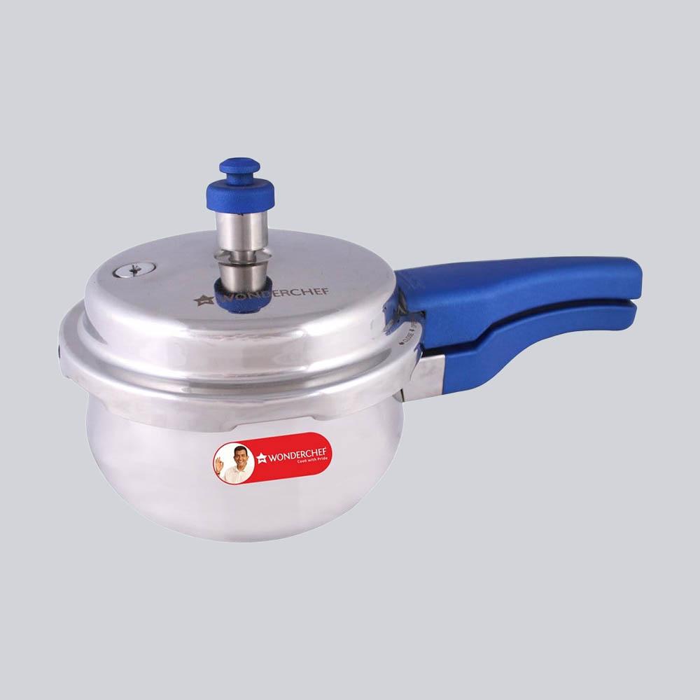 Nigella Induction Base 3.5L Stainless Steel Handi Pressure Cooker with Outer Lid, Blue Handle