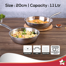 Load image into Gallery viewer, Nigella Tri-ply Stainless Steel 20 cm Fry Pan | 1.1 Litre | 2.5mm Thickness | With Induction base | Compatible with all cooktops | Riveted Cool-Touch Handle | 10 Year Warranty