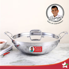 Load image into Gallery viewer, Nigella Tri-Ply Stainless Steel 28 cm Kadhai with Lid | 4.1 Litres | 2.6mm Thickness | Kadai with Induction base | Compatible with all cooktops | Riveted Cool-Touch Handle | 10 Year Warranty