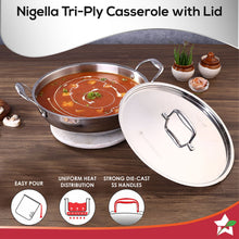 Load image into Gallery viewer, Nigella Tri-Ply Stainless Steel 28 cm Kadhai with Lid | 4.1 Litres | 2.6mm Thickness | Kadai with Induction base | Compatible with all cooktops | Riveted Cool-Touch Handle | 10 Year Warranty