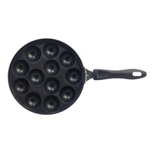 Load image into Gallery viewer, Non-Stick Appa Kara Cookware with 12 cavities | Appam PatraPaniyarakkal | Paniyaram | Appam Pan | Pan Cake Maker | Ponganal Maker | Kuzhi Paniyaram | Paddu Tawa | Cool Touch Bakelite Handle | Pure Grade Aluminium | PFOA Free | 1 Year Warranty | Black