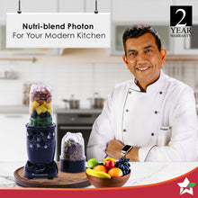 Load image into Gallery viewer, Nutri Blend Photon with Sipper Lid, Mixer, Grinder, Blender &amp; Smoothie Maker | 400 W 22000 RPM 100% Full Copper Motor | Stainless steel Blades | 2 unbreakable jars | 2 Years warranty | Recipe book by Chef Sanjeev Kapoor | Black