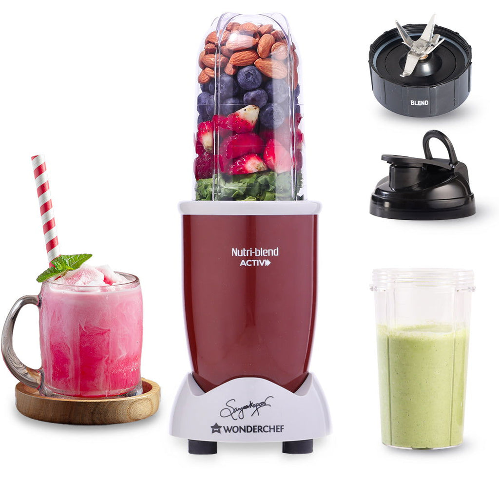 Nutri-blend Activ Mixer Grinder Blender, Smoothie Maker, 500W 22000 RPM 100% Full Copper Motor, 2 Unbreakable BPA Free Jars, SS Blades, 2 Year Warranty, Recipe book by Chef Sanjeev Kapoor, Red