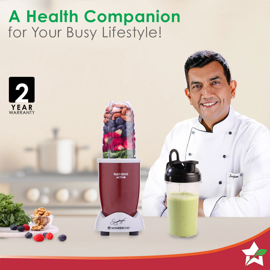 Nutri-blend Activ Mixer Grinder Blender, Smoothie Maker, 500W 22000 RPM 100% Full Copper Motor, 2 Unbreakable BPA Free Jars, SS Blades, 2 Year Warranty, Recipe book by Chef Sanjeev Kapoor, Red