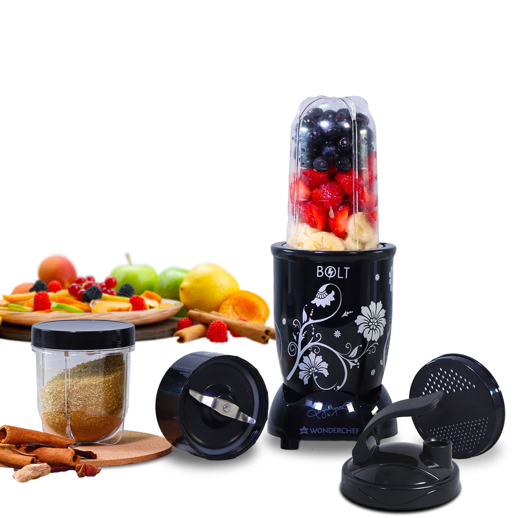 Nutri-blend BOLT Mixer, Grinder, Blender & Smoothie Maker | 600W 22000 RPM 100% Full Copper Motor | Stainless steel Blades | 2 unbreakable jars with Sipper lid | 2 Year warranty | Recipe book by Chef Sanjeev Kapoor | Black