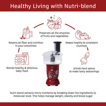 Load image into Gallery viewer, Nutri-blend BOLT-600W Mixer With Food Processor &amp; Atta Kneader, Stronger &amp; Swifter With Sipper Lid, 22000RPM 100% Full Copper Motor, 4 Unbreakable Jars, Sharper Steel Blades, 2 Yrs Warranty, Red, Recipe Book By Chef Sanjeev Kapoor