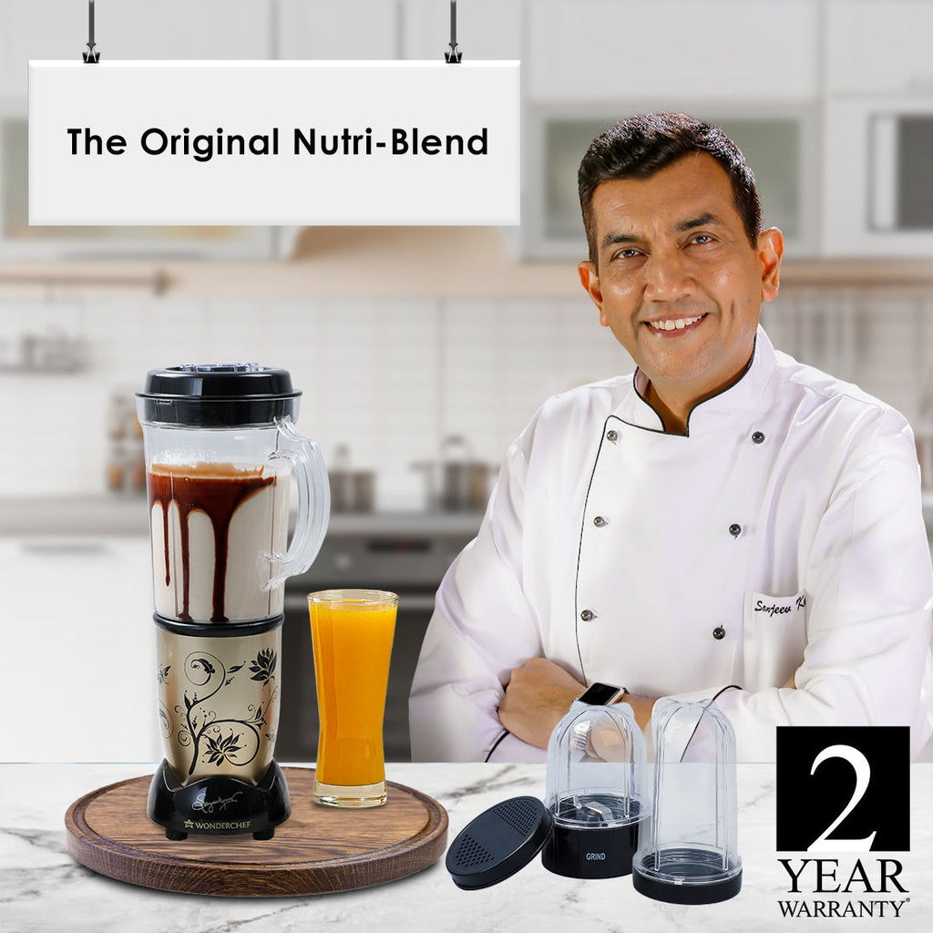 Nutri-blend Juicer, Mixer, Grinder, Blender & Smoothie Maker | 500W 22000 RPM 100% Full Copper Motor | Stainless steel Blades | 3 unbreakable jars | 2 Years warranty | Recipe book by Chef Sanjeev Kapoor | Champagne