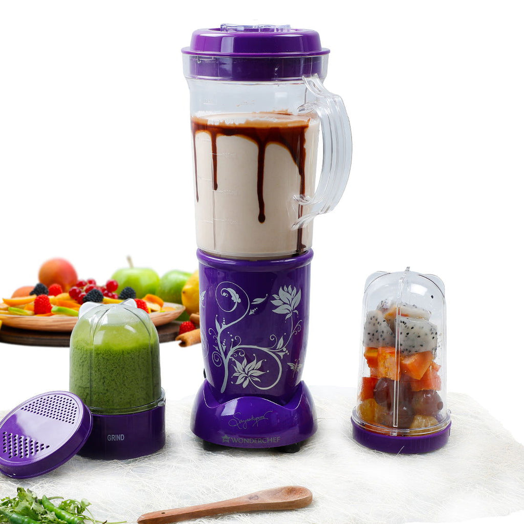 Nutri-blend Juicer, Mixer, Grinder, Blender & Smoothie Maker | 500W 22000 RPM 100% Full Copper Motor | Stainless steel Blades | 3 unbreakable jars | 2 Years warranty | Recipe book by Chef Sanjeev Kapoor | Purple