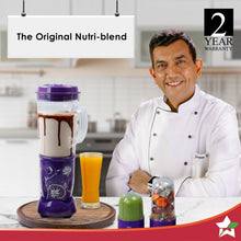 Load image into Gallery viewer, Nutri-blend Juicer, Mixer, Grinder, Blender &amp; Smoothie Maker | 500W 22000 RPM 100% Full Copper Motor | Stainless steel Blades | 3 unbreakable jars | 2 Years warranty | Recipe book by Chef Sanjeev Kapoor | Purple