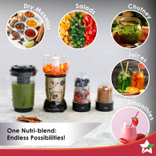 Load image into Gallery viewer, Nutri-blend Juicer, Mixer, Grinder, Smoothie Maker &amp; Chopper | Complete Kitchen Machine | 22000 RPM Blender, Chopper, Juicer | 500W 100% Full Copper Motor | SS Blades | 4 Unbreakable Jars | 2 Years Warranty | Recipe Book By Chef Sanjeev Kapoor | Red