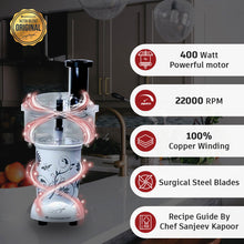 Load image into Gallery viewer, Nutri-blend Juicer, Mixer, Grinder, Smoothie Maker | Food Processor with Atta Kneader | 400W 22000 RPM 100% Full Copper Motor | SS Blades | 4 Unbreakable Jars | 2 Years Warranty | Recipe Book By Chef Sanjeev Kapoor | White