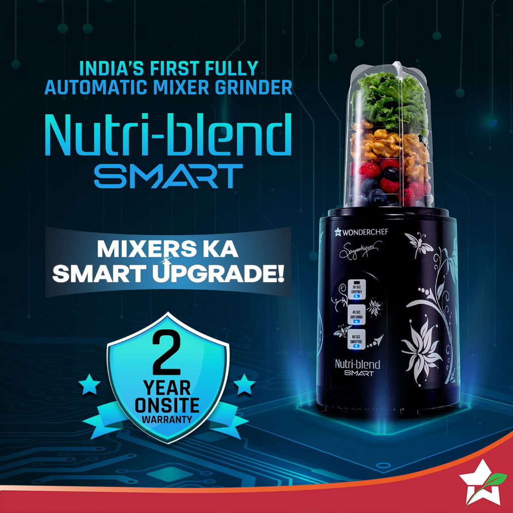 Nutri-blend SMART Automatic Mixer Grinder with Dual Pulse Function|22000 RPM|100% Full Copper Motor|2 Unbreakable Jars| 500 Watt| 2 Years Warranty| Recipe book by Chef Sanjeev Kapoor| Black