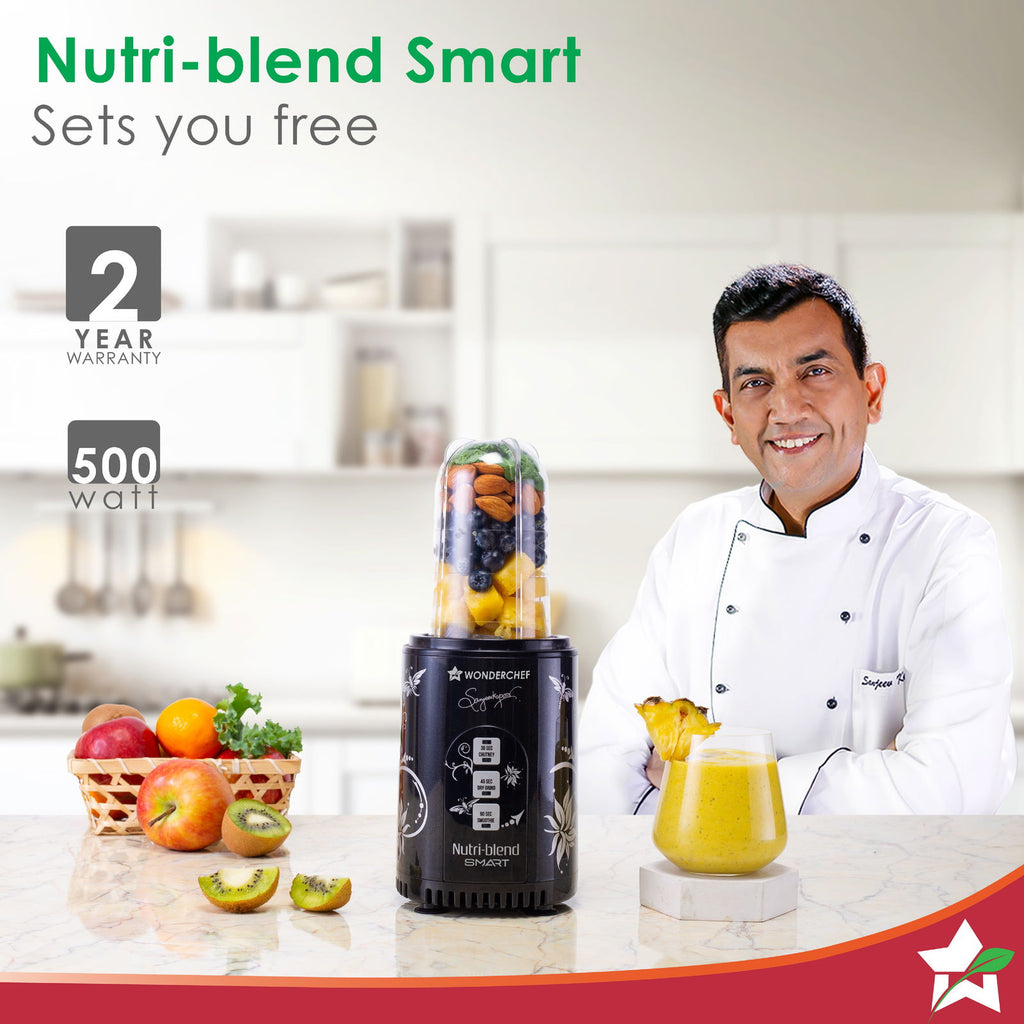 Nutri-blend SMART Automatic Mixer Grinder with Dual Pulse Function|22000 RPM|100% Full Copper Motor|2 Unbreakable Jars| 500 Watt| 2 Years Warranty| Recipe book by Chef Sanjeev Kapoor| Black