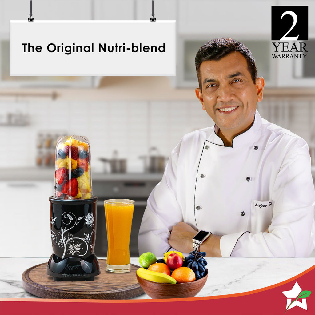 Nutri-blend, 500W, 22000 RPM 100% Full Copper Motor, Mixer-Grinder, Blender, SS Blades, 2 Unbreakable Jars, 2 Years warranty, Black, Recipe Book By Chef Sanjeev Kapoor