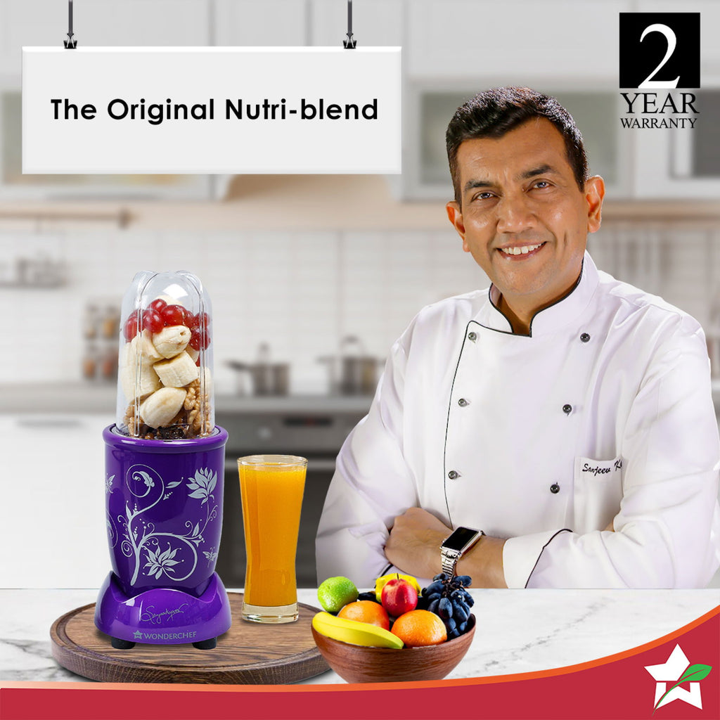 Nutri-blend, 500W, 22000 RPM 100% Full Copper Motor, Mixer-Grinder, Blender, SS Blades, 2 unbreakable Jars, 2 Years warranty, Purple, Recipe Book By Chef Sanjeev Kapoor