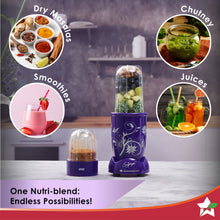 Load image into Gallery viewer, Nutri-blend, 500W, 22000 RPM 100% Full Copper Motor, Mixer-Grinder, Blender, SS Blades, 2 unbreakable Jars, 2 Years warranty, Purple, Recipe Book By Chef Sanjeev Kapoor