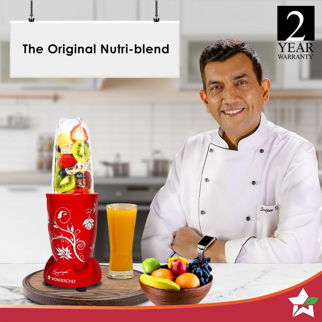 Nutri-blend, 500W, 22000 RPM 100% Full Copper Motor, Mixer-Grinder, Blender, SS Blades, 2 Unbreakable Jars, 2 Years warranty, Red, Recipe Book By Chef Sanjeev Kapoor