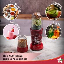 Load image into Gallery viewer, Nutri-blend, 500W, 22000 RPM 100% Full Copper Motor, Mixer-Grinder, Blender, SS Blades, 2 Unbreakable Jars, 2 Years warranty, Red, Recipe Book By Chef Sanjeev Kapoor