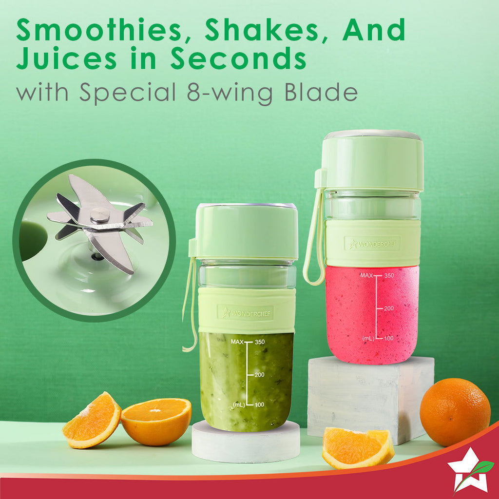 Nutri-cup Zip Portable Blender | 350ml | Blend & Sip with Flip Top Sipper Lid | For Smoothies, Juices, Shakes, Coffee | 2000 mAh Battery | 20 Blending Cycles in One Charge | Type C Charging | Green